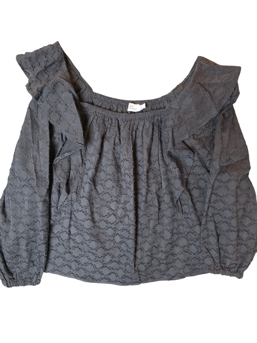 Vineyard Vines Blouse Womans Large Black Lace Beach Nautical Preppy Fairy Ruffle